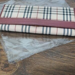 Burberry Checkered Wallet with Red Accent
